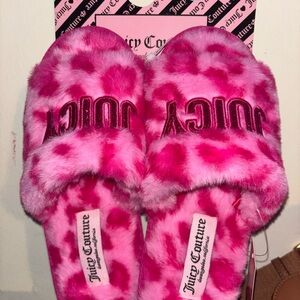 Juicy Couture Pink Fuzzy Slide Slippers